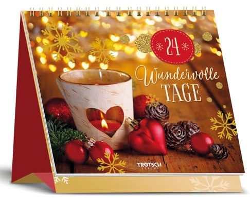 TRÖTSCH – Aufstell Adventskalender „24 wundervolle Tage“ | Weihnachtskalender mit 24 besinnlichen Bildern & Weisheiten: Dekorativer Adventskalender mit goldveredeltem Cover