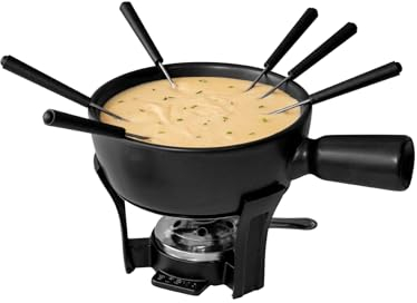 Boska Set de Fondue Nero - Cacerola para Fondue con 6 Tenedores de Fondue - Base de Hierro Fundido - Apta para el lavavajillas - Negro - 1L