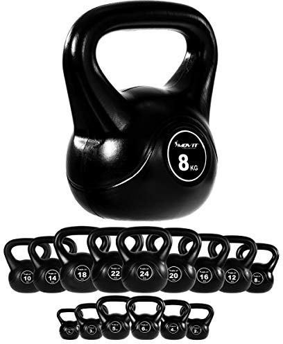 MOVIT® Kettlebell 1–20 kg, Kugelhantel mit bodenschonender Kunststoffhülle | Schadstoffgeprüft für Fitnessstudio und Zuhause; unterstützt funktionale Kraft, Explosivkraft, Stabilität und Kraftausdauer