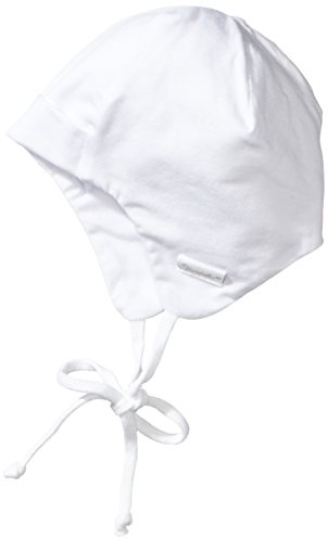 Sterntaler OCS Mütze - Baby Beanie Mütze aus Singlejersey (Bio) doppellagig - Unisex Kopfbedeckung mit Ohrenklappen - Baby und Kinder Übergangsmütze zum Binden - ab Geburt - weiß, Größe 41