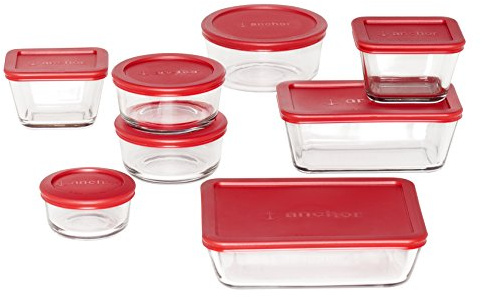 Anchor Hocking Company 92092L11 Red Jar, Transparent 16pcs Food Storage Container