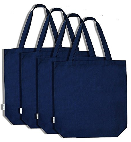 Augbunny 100% Cotton Canvas Shopping Tote Bag Grocery Bag 4-pack (Navy)