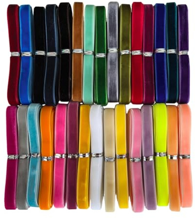Chenkou Craft 30 Yards 3/8 Velvet Ribbon Total 30 Colors Assorted Lots Bulk (Multicolored, 3/8(10mm))