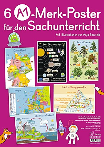 6 A1-Poster für den Sachunterricht: Deutschland, Europa, Wasserkreislauf, Sonnensystem, Bäume, Ernährungspyramide: 6 Poster (Merk-Poster)
