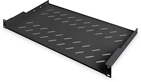 DIGITUS Fachboden zum Festeinbau – 19-Zoll – 1HE – Befestigung Vorne – Traglast 15 kg – Für Netzwerk- und Serverschränke – Ab 450 mm Schranktiefe – Schwarz