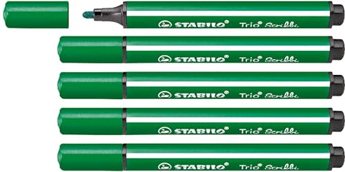 STABILO - Gefederter Dreikant-Filzstift - Trio Scribbi | 5er Pack, grün