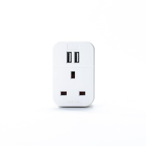 STATUS Multi USB Plug Adapter White, 2 Port USB Adaptor Plug Through, S2USBPTAWH1PK3