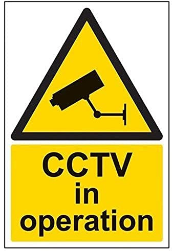 V Safety Warning Cctv In Operation Sign - Portrait - Black/Yellow - 200 mm x 300 mm - 1 mm Rigid Plastic