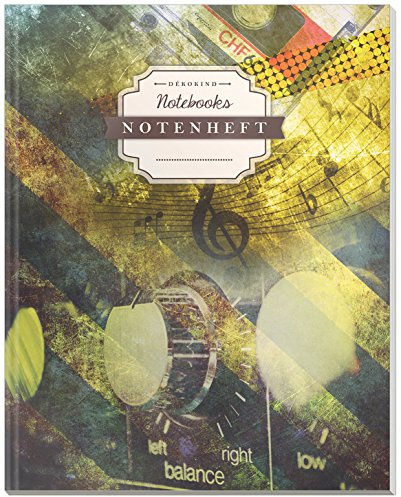 DÉKOKIND Notenheft | DIN A4, 64 Seiten, 12 Notensysteme pro Seite, Inhaltsverzeichnis, Vintage Softcover | Dickes Notenbuch | Motiv: Collage