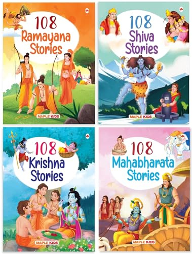 Story Books for Kids (Set of 4 books) (Illustrated) - 108 Stories - Shiva, Krishna, Ramayana, Mahabharata - English Short Stories - Epics of India - Bedtime Stories - Age 3+