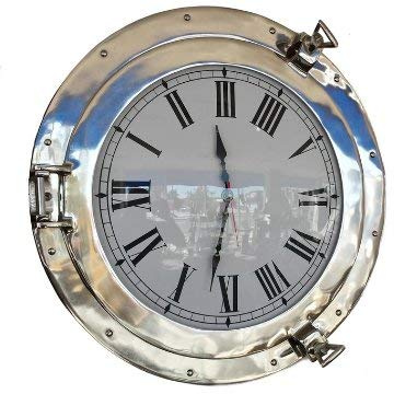 Nagina International Horloge de Luxe hublot Chrome Classe supérieure 20 - Horloge Murale chromée - Horloge thème Nautique - Décor Marin