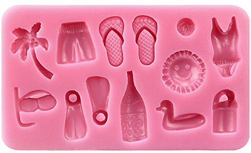 MOULE À LA PLAGE, 13 cavités (arbres oconut, shorts, pantoufles, volley-ball, costume de natation, seau, le soleil, bouteille de bière, palmes de plongée, le visage plaques), Ustensiles de cuisson Moule en silicone, Tray Moule à gâteau / sucrerie / Jelly