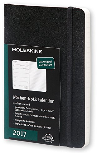 Moleskine Taschenkalender, 12 Monate Wochen Notizkalender, 2017, Pocket, A6, Soft Cover, Deutsch, schwarz