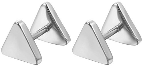 Flongo Edelstahl Gestüt Stecker Ohrringe Ohrstecker Schwarz Silber Gold Golden Dreieck Fake Plug Piercing Herren,Damen