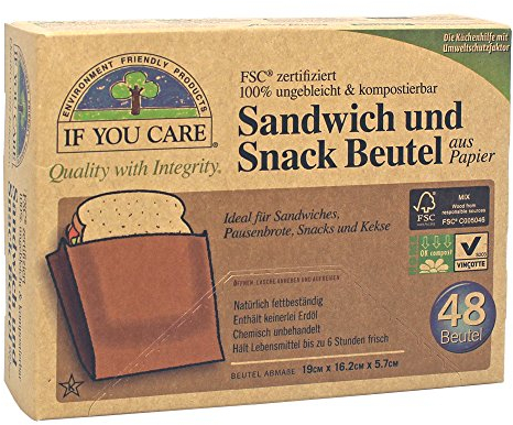 If You Care Sandwich und Snackbeutel 100% ungebleicht für Pausenbrote, Wanderjausen etc. 1er Pack (1 x 48 Stück)