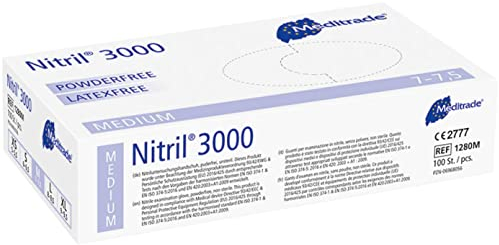 Meditrade Nitrile® 3000 White Examination Glove - Powder & Latex Free Disposable Exam Gloves - Suitable for Multiple Sectors - Size Medium - 100pcs
