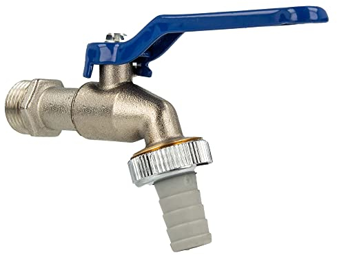 tecuro Rubinetto con valvola erogatrice a sfera 1/2 pollice, attacco a parete, manico blu, in ottone nichelato.