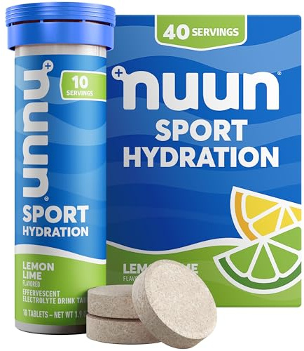 Nuun Sport Electrolyte Tablets with Magnesium, Calcium, Potassium, Chloride & Sodium, Gluten Free & Vegan, Lemon Lime, 4 Pack (40 Servings Total)