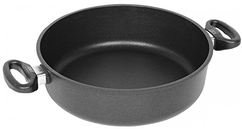AMT Gastroguss Schmortopf, Ø 28 cm, 8 cm hoch, Bratpfanne mit zwei Seitengriffen, nicht induktionstauglich, backofenfest, Lotan® Antihaft-Veredelung, Aluguss (Aluminium), AMZN-828