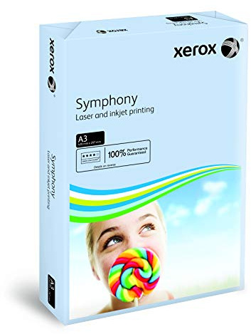 Xerox 003R91953 farbiges Druckerpapier Kopierpapier Symphony pastell, Din A3, 80 g/m², 500 Blatt, für Farblaser- und Inkjetdrucker bestens geeignet, blau