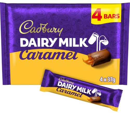 Cadbury Dairy Milk Caramel Chocolate Bar, Milk Chocolate with Smooth Caramel Filling, 4 x 37 g Bars Per Pack (1 Pack Total)