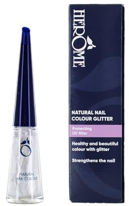 Herome Natural Nail Colour Glitter mit Verstärkendem Effekt - Nagellack Geeignet Für Eine French Manicure - Mit Semitransparante Subtilen Glitter-Look - 10ml.