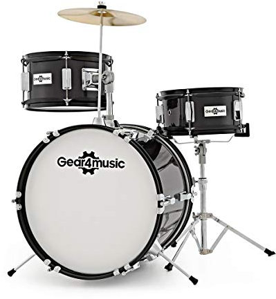 3-teiliges Junior-Schlagzeug von Gear4music, schwarz