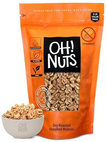 Oh! Nuts Walnuts - Dry Roasted Unsalted - 2 lb - Packed in New York Zip-Seal Bag for Exceptional Freshness