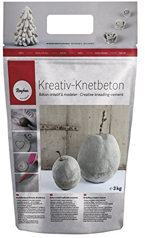 Rayher Kreativ-Knetbeton 3kg- im handlichen, wiederverschließbarem Beutel- für kreative Ideen zum Formen, Kneten, Modellieren und Ummanteln – Bastelbeton für kreative Beton-Looks, 34212000