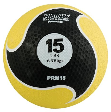 Champion Sports Rhino Elite Medizinball, strapazierfähiger Gummiball und strukturierter Griff für Kernstärke, Cardio- und Cross-Training, Heim- oder Fitnessstudio, Gelb, 6,8 kg