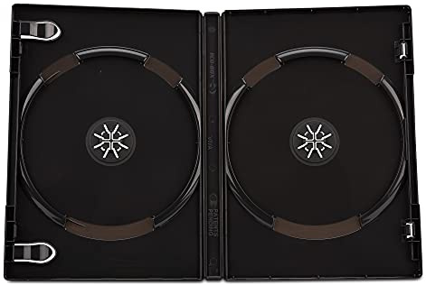50 x Premium Quality Black Double DVD CD Blu Ray Disc Cases with a 14mm Spine and Plastic Sleeve for Inserting Artwork and Internal Booklet Clips