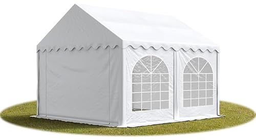 Festzelt Partyzelt 5x5 m Premium, hochwertige PVC Plane 750 N in weiß 100% wasserdicht mit Bodenrahmen
