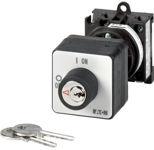 Eaton 014971 Ein-aus-Schalter, 2-polig, 20 A, Schlüsselbetätigung S-T0, Frontschild 0-1, 90 Grad, Rastend, Zwischenbau, P