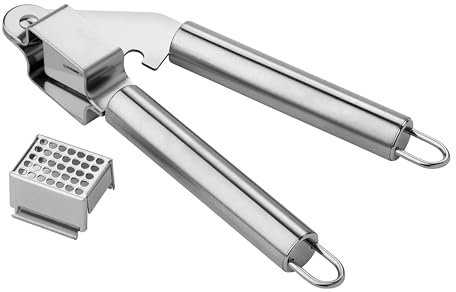 Chef Aid Knoblauchpresse und -hacker, Hochwertiger Edelstahl, Zum Zerkleinern, Schälen und Hacken von Knoblauch, Ingwer, Geschnittenen Zwiebeln und Mehr - Spülmaschinenfest