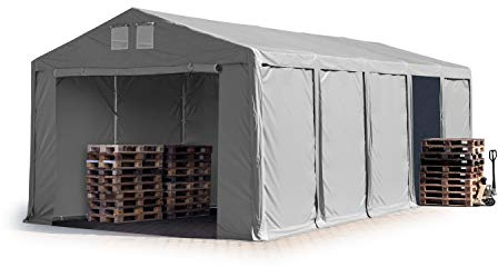 TOOLPORT Lagerzelt Industriezelt 5x10 m Zelthalle mit 3m Seitenhöhe PVC Plane 850 N grau wasserdicht Ganzjahreszelt mit Reißverschlusstor