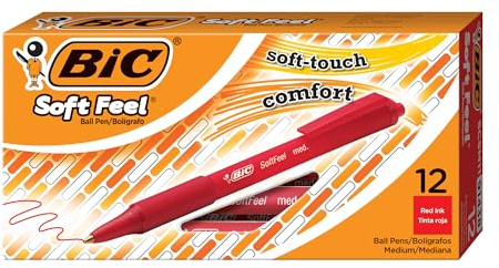 BIC Soft Feel Clic Grip Druckkugelschreiber 0,4 mm Rot – 1,0 mm Kugeldurchmesser, 12 Stück | 1,0 mm Spitze für gleichmäßiges Schreiben, weicher Komfortgriff für einfache Handhabung, ideal für Schule