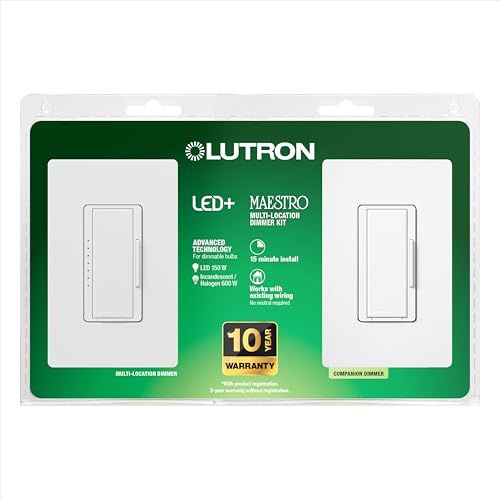 Lutron Maestro Dimmer Switch LED+ Digital Dimmer Kit for Dimmable LED, Halogen, and Incandescent Bulbs, 150-Watt, Multi-Location, MACL-153M-RHW-WH, White