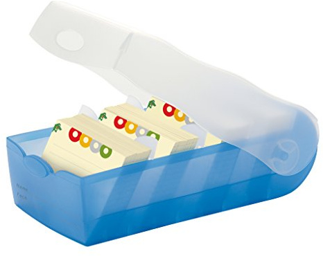 HAN Lernkarteibox CROCO, einfach Vokabeln lernen mit 5-Fächer-Lernsystem, DIN A8 Karteikasten für 500 Karten, inkl. 5 Stützplatten + 100 Lernkarten, Karteibox, Lernbox, 998-643, transluzent / blau