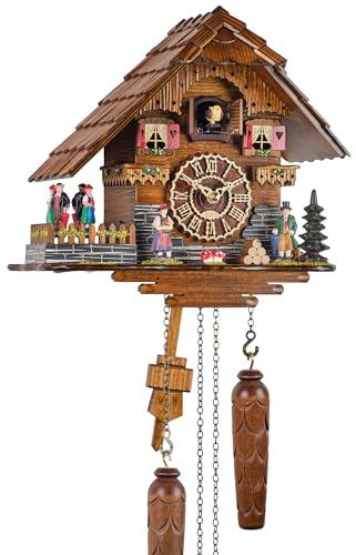 Eble Kuckucksuhr Kuckuckuhr Echtholz NEU batteriebetriebenes Quartzwerk Kuckuckruf Tanzgruppe 27cm- 17538