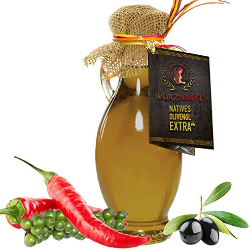 Pfeffer - Chili - Olivenöl, Pfeffer – Grillöl aus Nativem, Extra Vergin Olivenöl, Griechenland. Ungefiltert. Kaltgepresst. Traditionelle Herstellung im Familienbetrieb. AMPHORE IRGIZIA - Flasche 250ml.