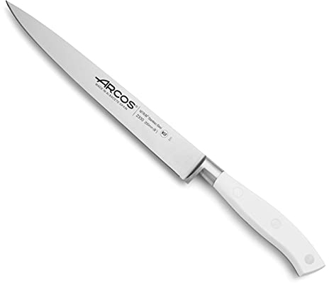 Arcos Filetiermesser aus Edelstahl mit 20 cm Klinge - Ergonomischer Griff aus Polyoxymethylen, Ideal für Fleisch und Fisch - Weiß, Serie Riviera Blanc
