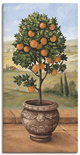 ARTLAND Wanddeko Leinwand Bilder Wandbild 30x60 cm Toskana Orange Baum Italien Landschaft Mediterran Botanik Terracotta T4NI