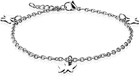 Bungsa Schmetterling Bettelarmband silber für Damen Butterfly Fusskette (Edelstahl Armband Damenarmband Herrenarmband Bracelet Chirurgenstahl Schmuck)