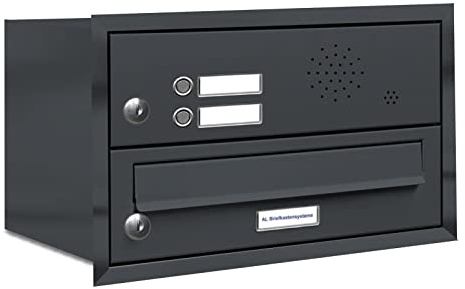 AL Briefkastensysteme, 1er Unterputzbriefkasten mit Klingel in Anthrazit Grau RAL 7016, 1 Fach wetterfeste Briefkastenanlage Design modern