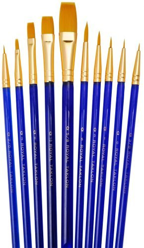 Quality Brush Sets of 10 Artist Paint Brushes Oil Watercolour Sable & Acrylic (SVP1 - Round & Flat Taklon)