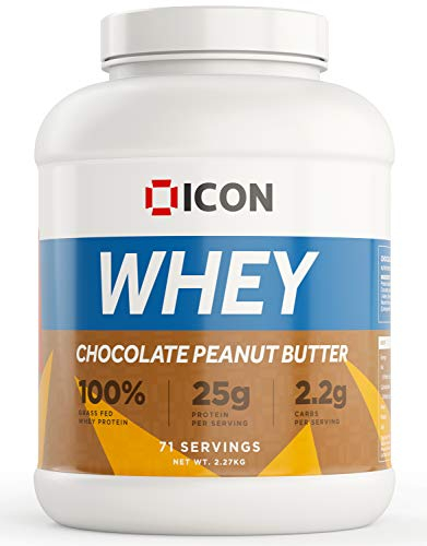 ICON Nutrition Whey Protein Powder — Chocolate Peanut — High Protein, Grass Fed, Low Carbs & Fat, Complete Amino Acid Profile, Cold Shakes or Mix with Foods — 2.27kg, 71 Servings