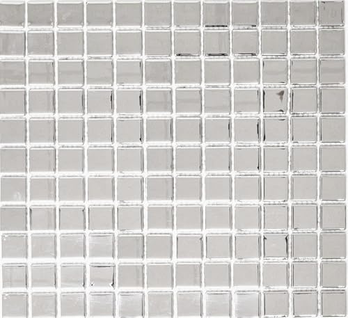 Mosaik Quadrat Crystal uni silber Glasmosaik Transluzent Transparent 3D Fliesenspiegel, Mosaikstein Format: 25x25x4 mm, Mattengröße: 327x302 mm, 1 Matte
