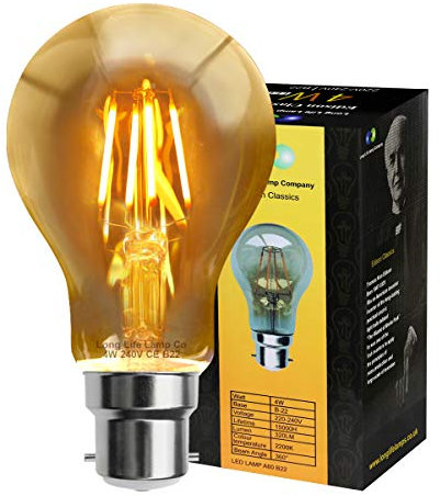 Long Life Lamp Company Retro Vintage LED 4w Edison Style Filament Bulb Smoked Gold Glass A60 B22 Bayonet