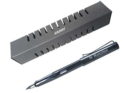Lamy Füllhalter safari Modell 019, Feder LH, Farbe black (schwarz glänzend), inkl. Gravur, für Linkshänder