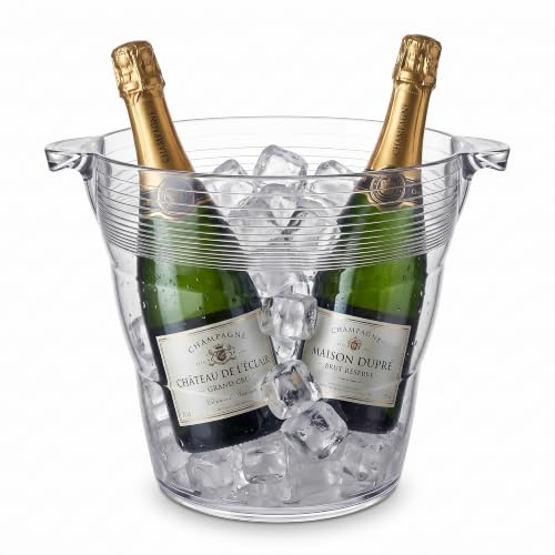 Chabrias Ltd 9 Litre Clear Wine Cooler, Ice Bucket with Handles, 1 Pack | Clear BPA-free SAN plastic drinks cooler holds up to 2 x 75cl bottles per bucket; ideal for wine, Champagne, beer and parties